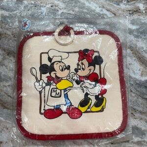 Antique Disney Mickey and Minnie Kitchen Pot Holder - Red and Cream